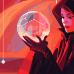 A woman looks into a crystal ball revealing the future of artificial intelligence.