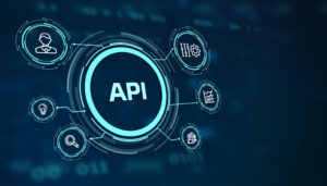 An API illustration on a blue background